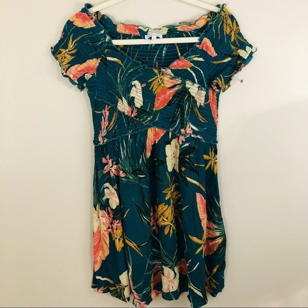 Patrons of Peace green pink tropical floral Hawaiian vacation dress Medium - Picture 2 of 7